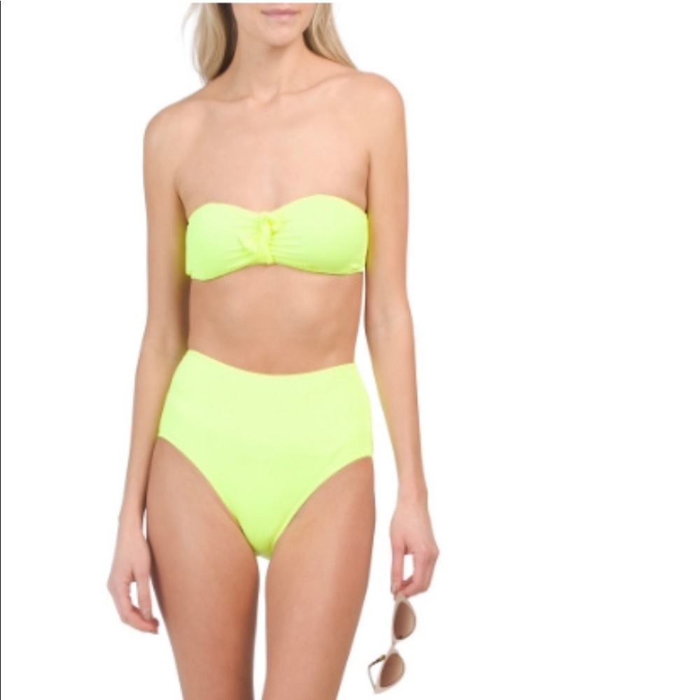 Tini Bikini Ribbed High Waist Women’s Neon Green Swim Bikini Set Size XS NWT